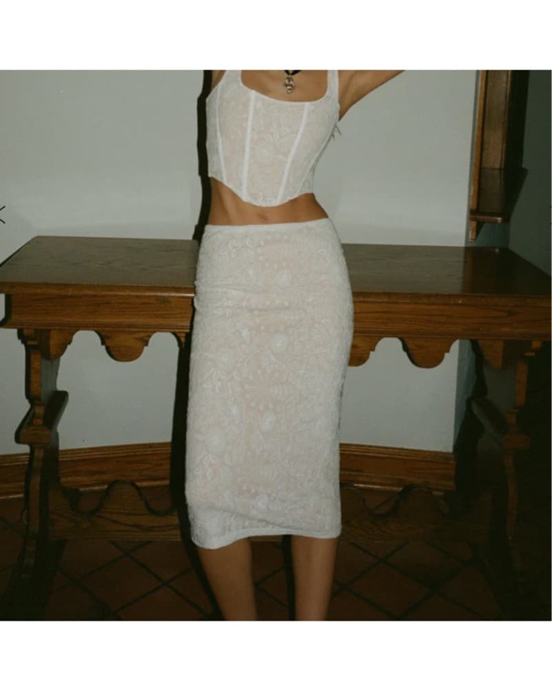White Floral Lace Corset Set - Image 1