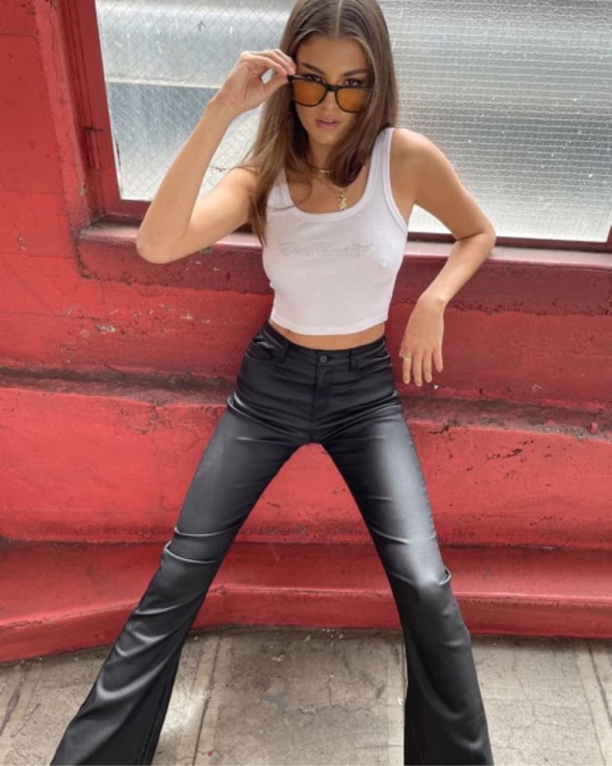 Edikted Faux Leather Flare Jeans - Image 5