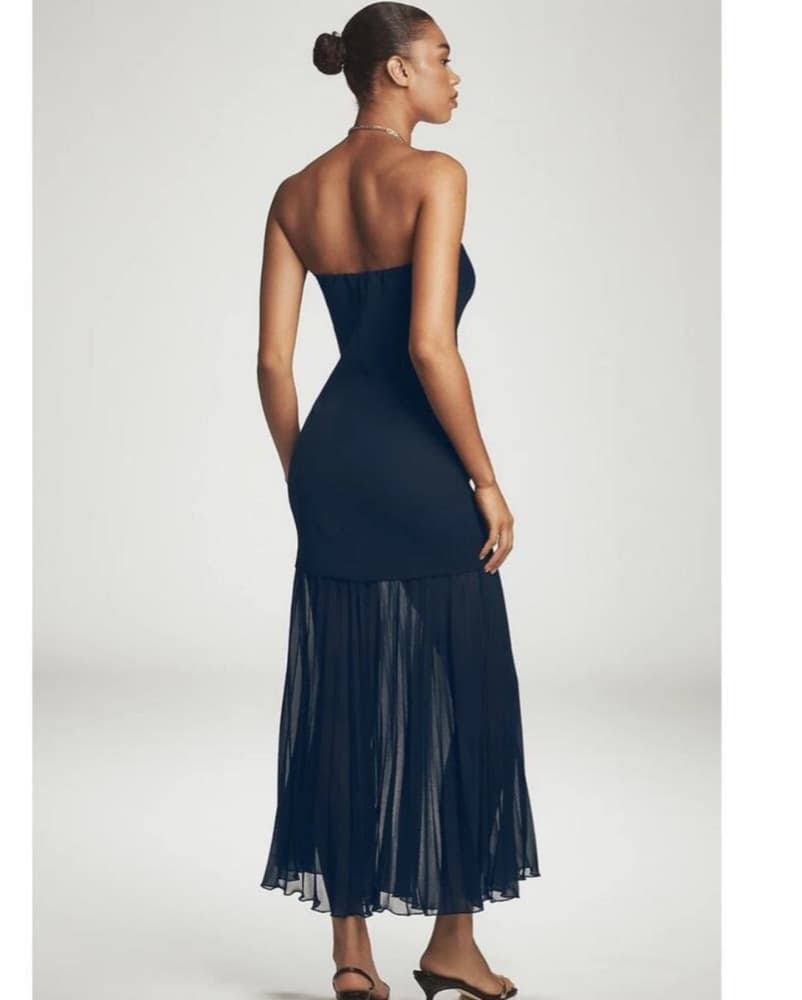 Elegant Navy Blue Strapless Dress - Image 2