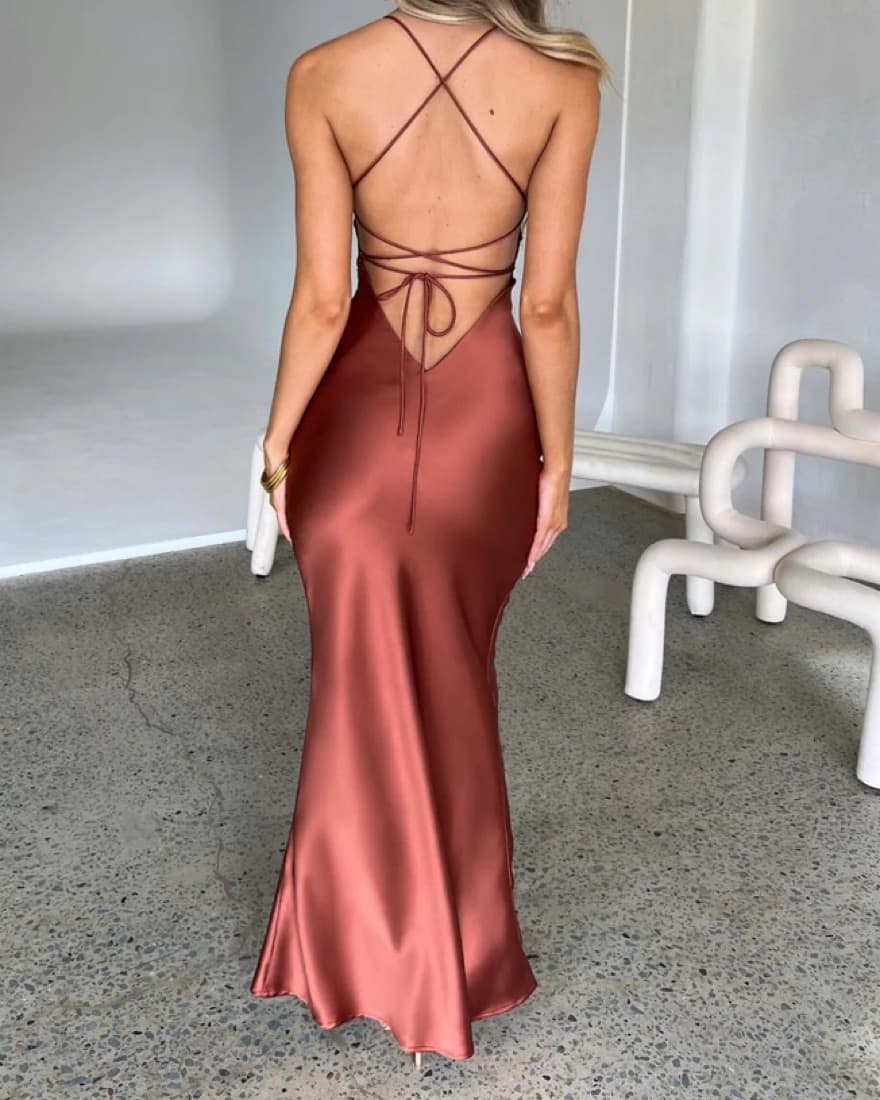 Rust Satin Dress - Image 3
