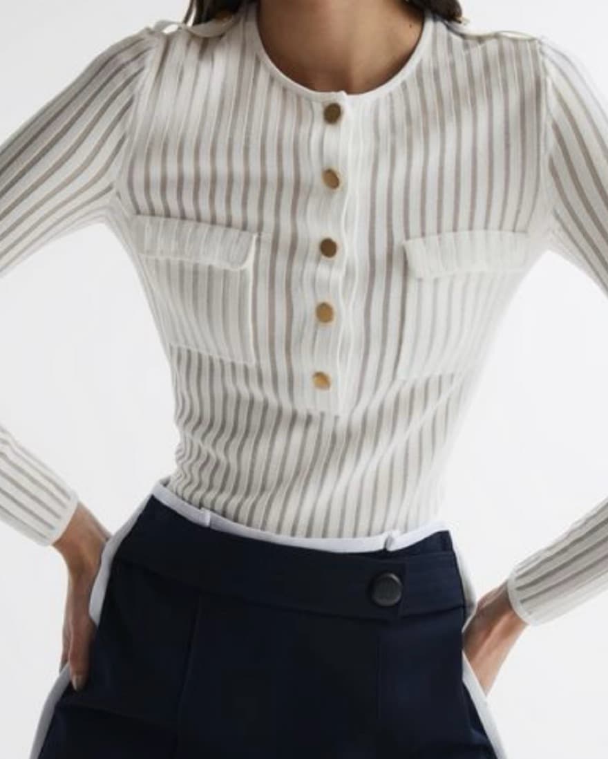 Reiss Sheer Stripped Long Sleeve Top - Image 1