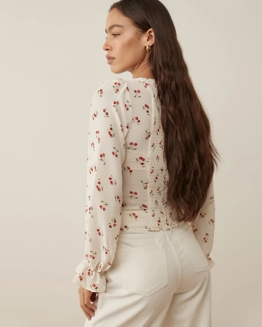 Reformation Cherry Puff Sleeve Blouse - Image 3