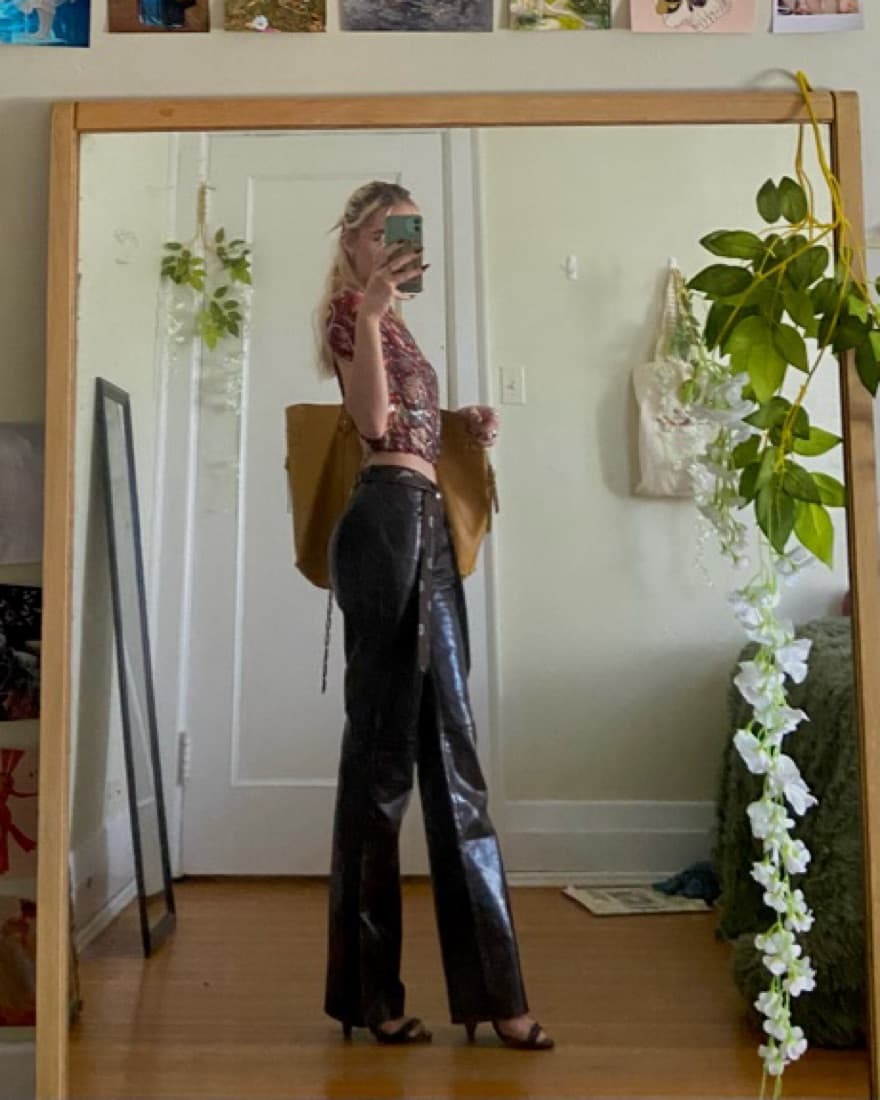 Vakko Brown Leather Straight Leg Pant - Image 1
