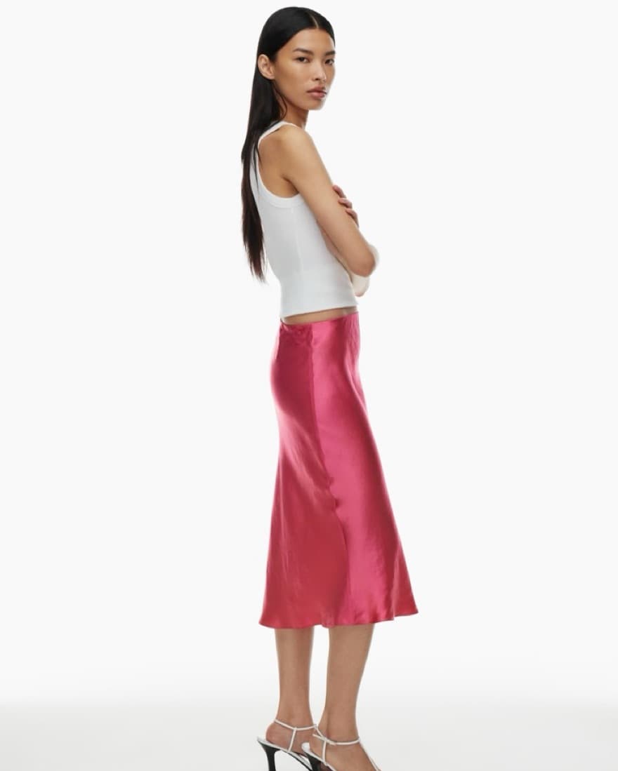 Pink Satin Slip Midi Skirt - Image 2