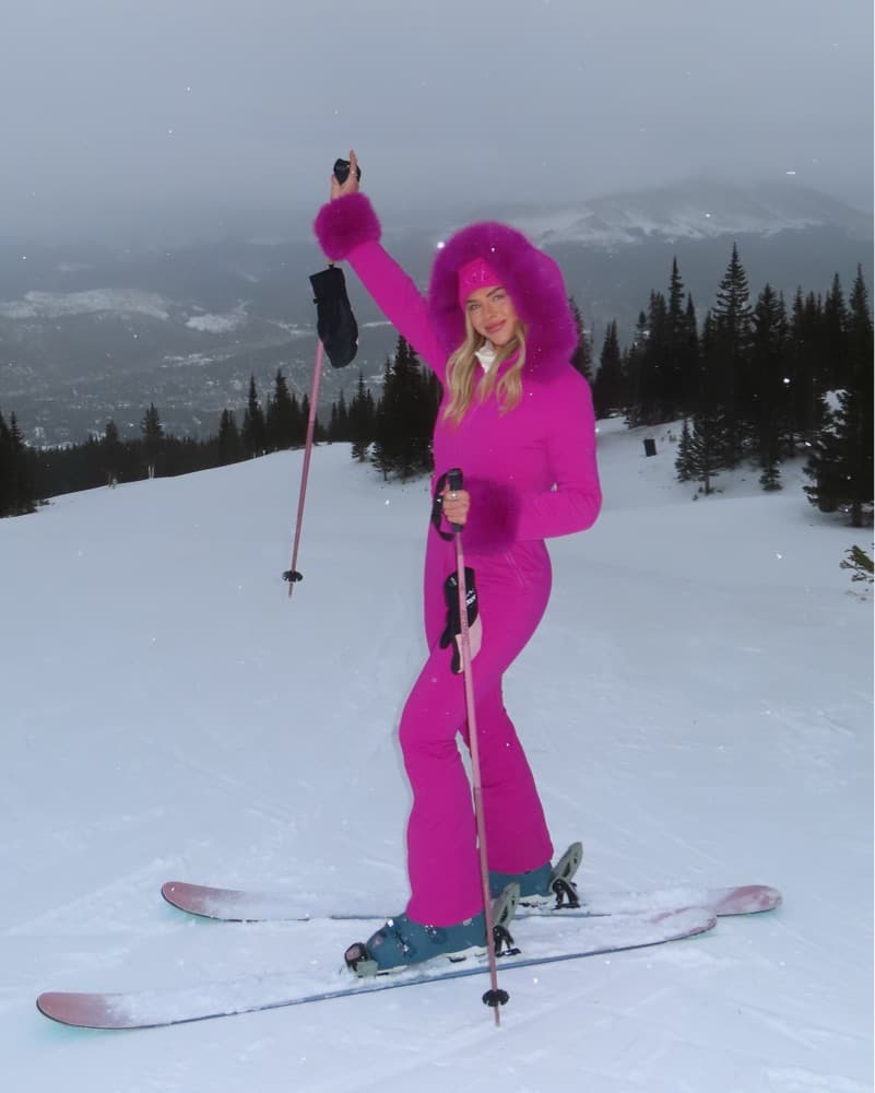 Oh polly Faux-Fur Hood Pink Ski Suit - Image 2