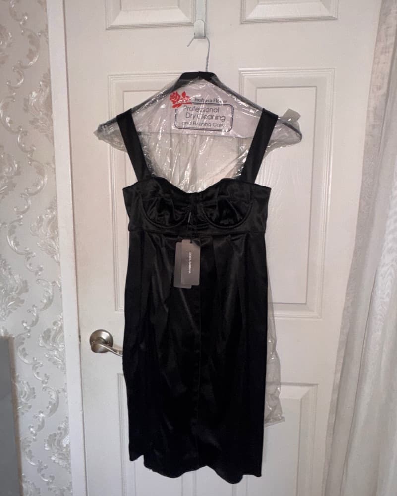 Chic Black Satin Cocktail Dress - Image 3