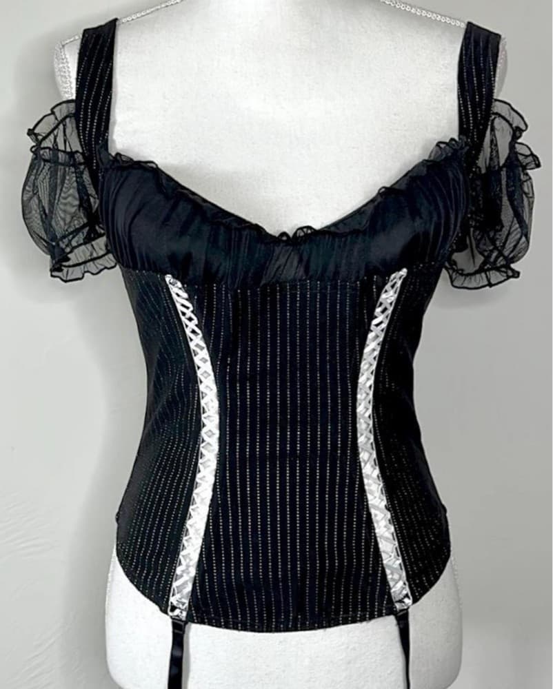 Black Pinstripe Milkmaid Corset - Image 1