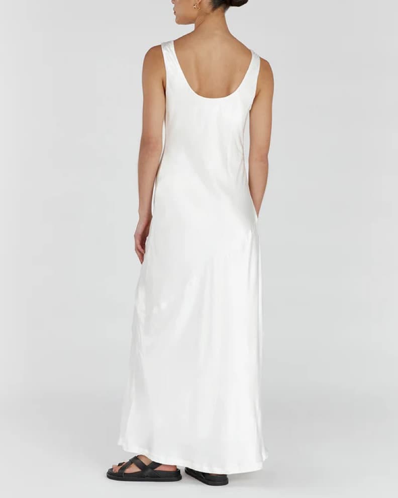 Satin Scoop White Maxi Dress - Image 3