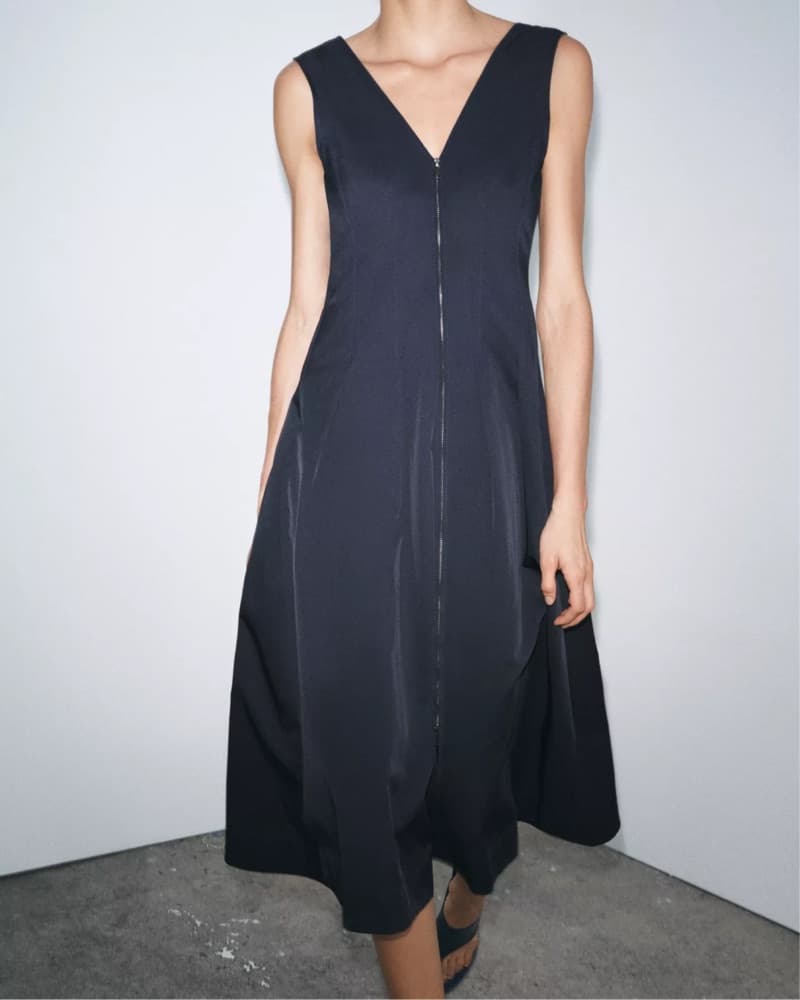 Zara V Neck Wide Strap Zipper Dress - Image 3