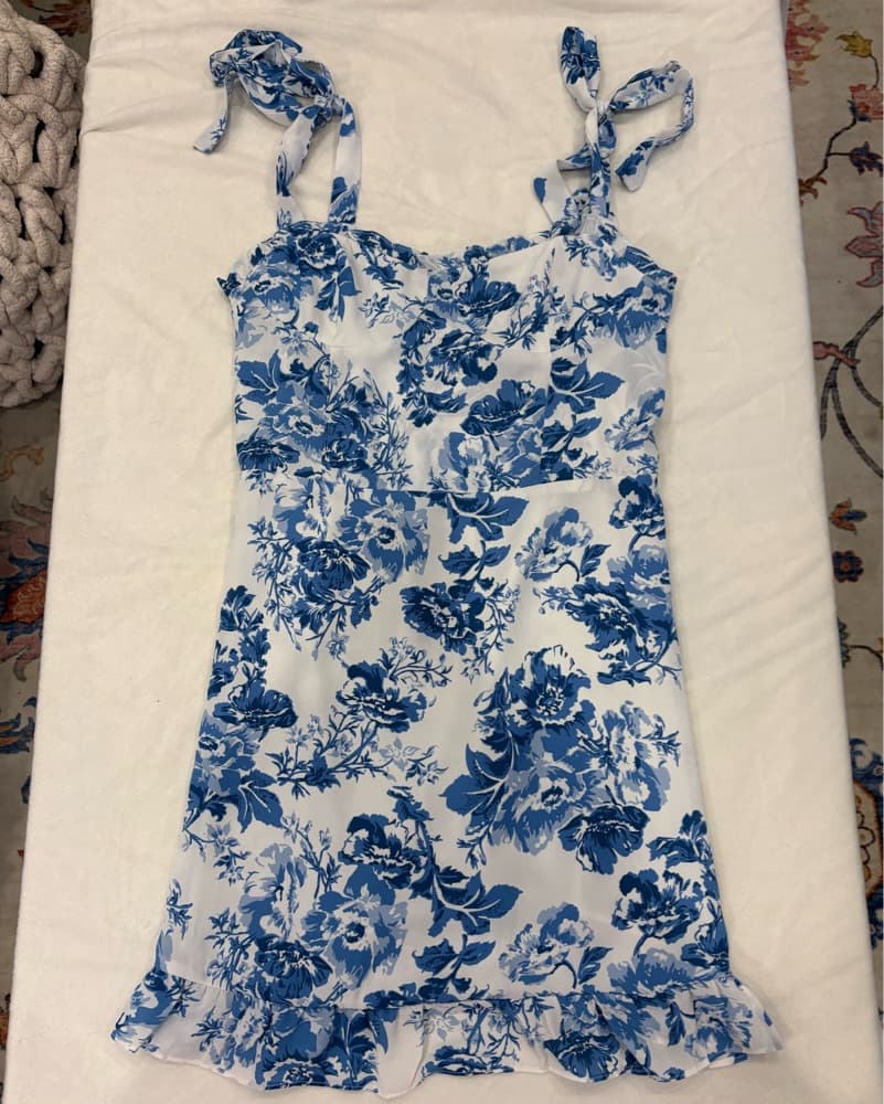 Aqua Floral Cocktail Mini Dress - Image 3