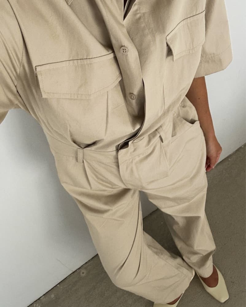 Tan Nuetral Cargo Jumpsuit Playsuit - Image 2