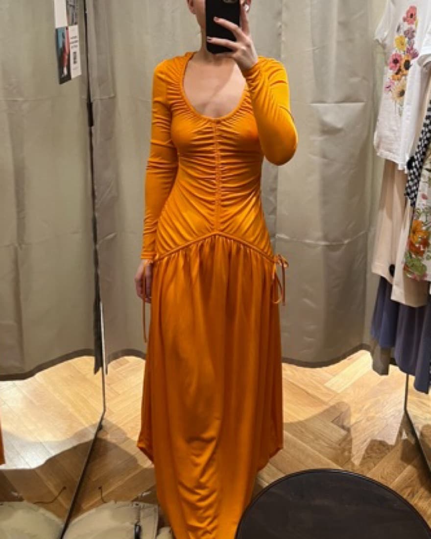 & Other Stories Orange Ruched Dress - Image 2