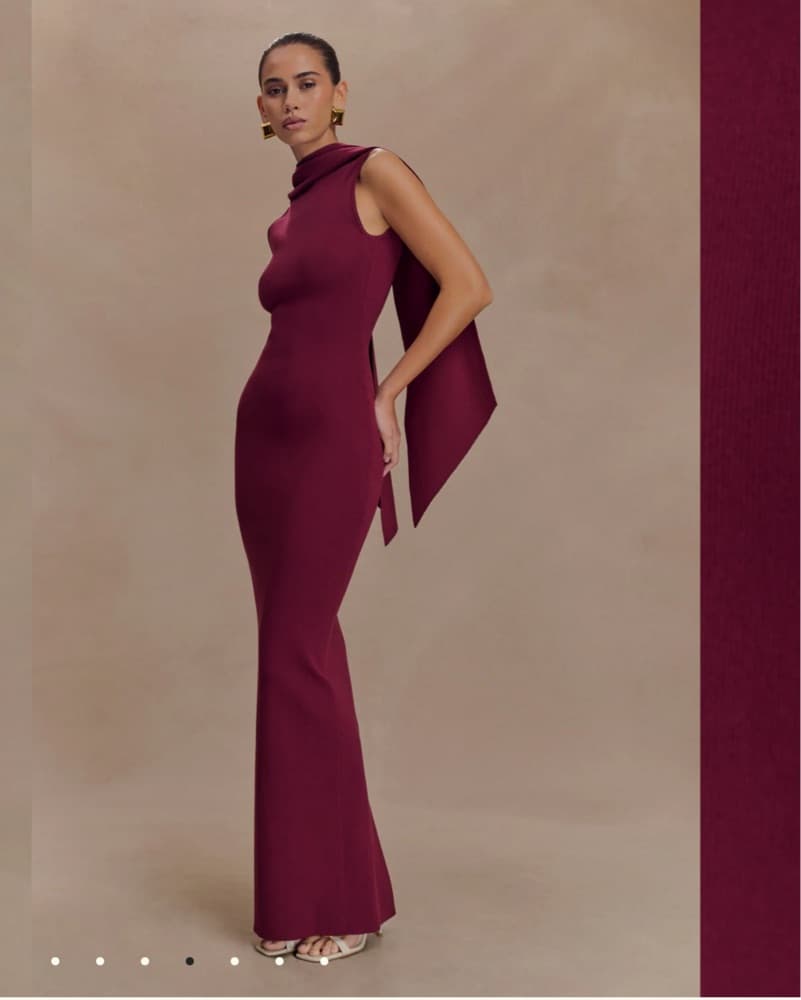 Burgundy Wedding Guest Dress With Scarf - Image 1