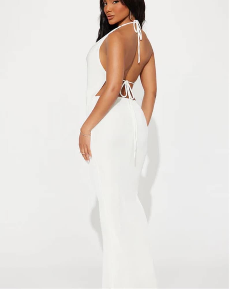 White Halter Long Maxi Dress - Image 3