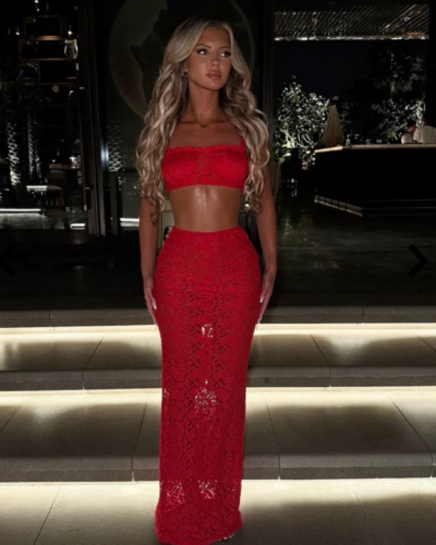 Red Lace Vacation Skirt Set  - Image 2