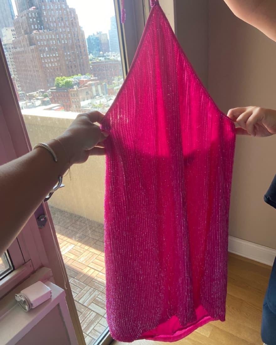 Retrofete Pink beaded Halter Dress - Image 2