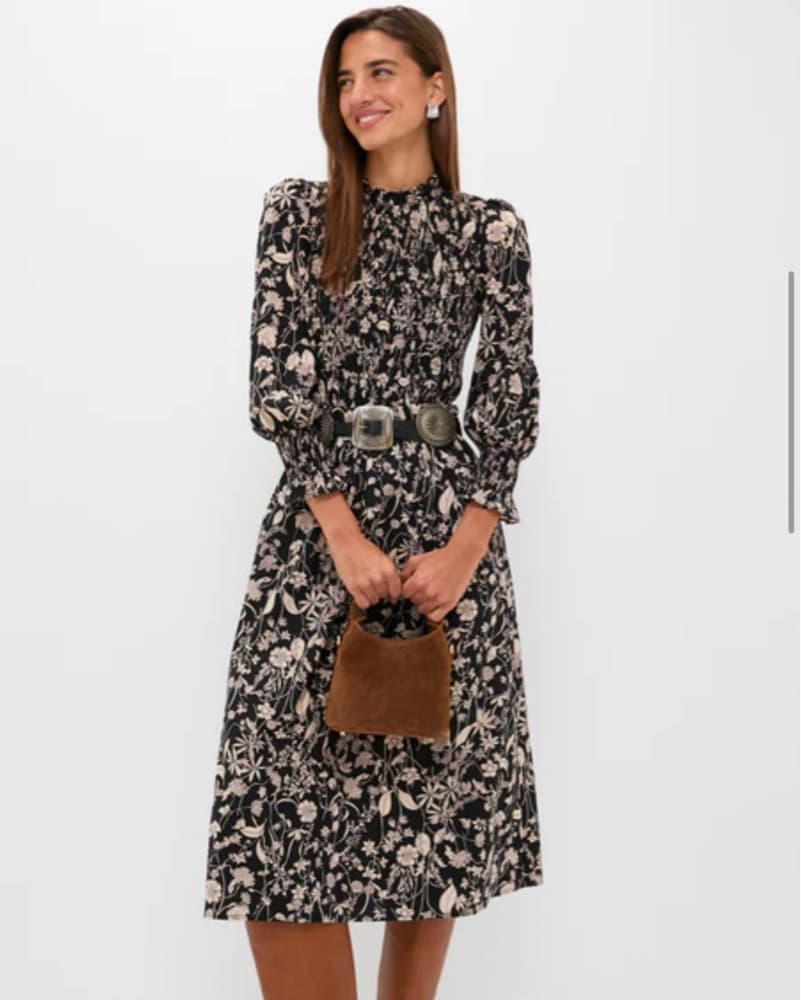 Tuckernuck Black + Tan Floral Midi Dress - Image 1