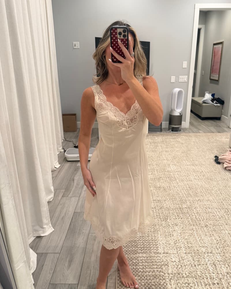 Vintage Lace Trim Slip Dress – Cream Mid - Image 2