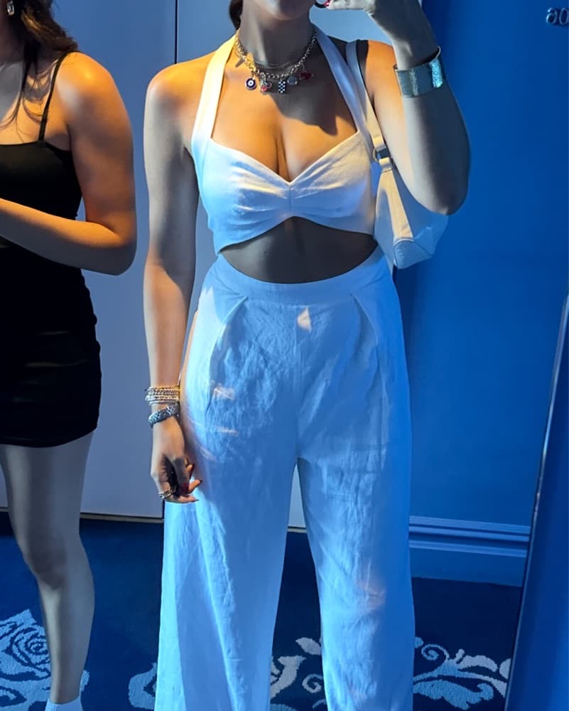 Zara White Linen Jumpsuit  - Image 2
