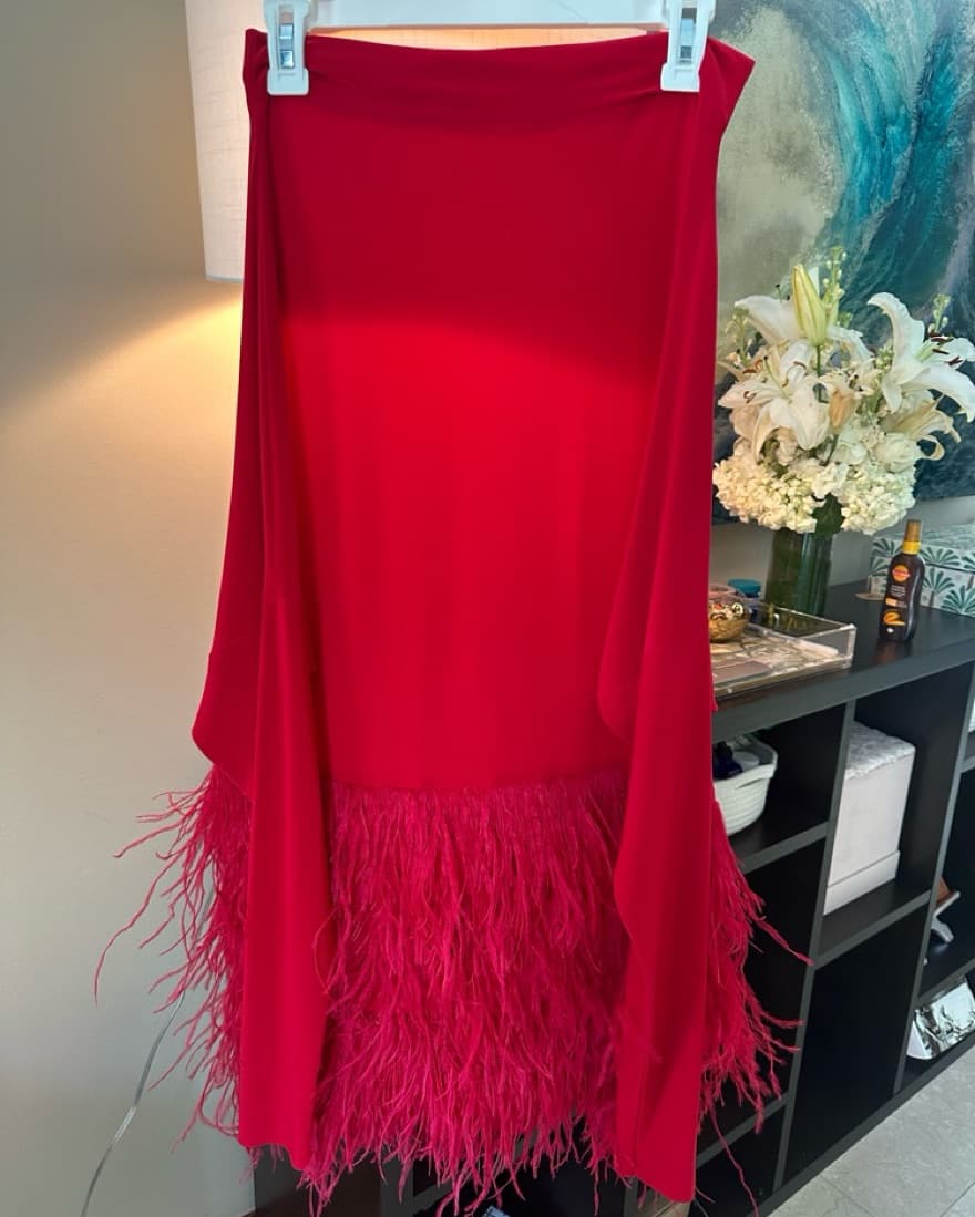 Norma Kamali Feather Red Mini Dress  - Image 2
