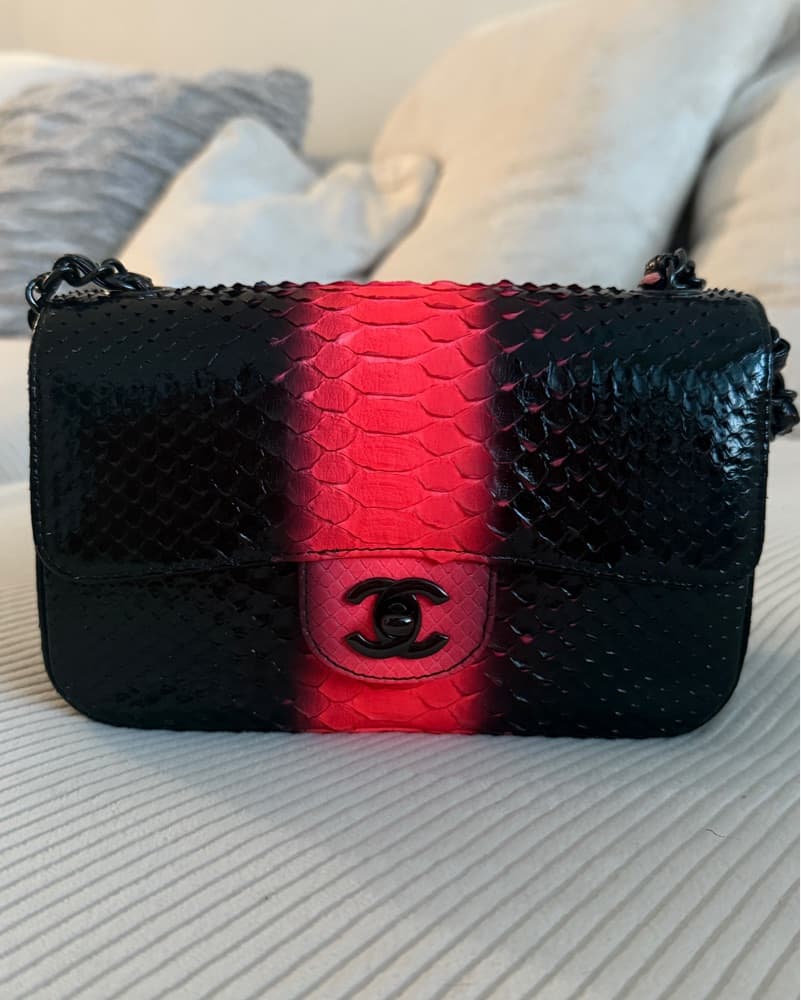 Chanel Python Classic Bag Black Pink - Image 1