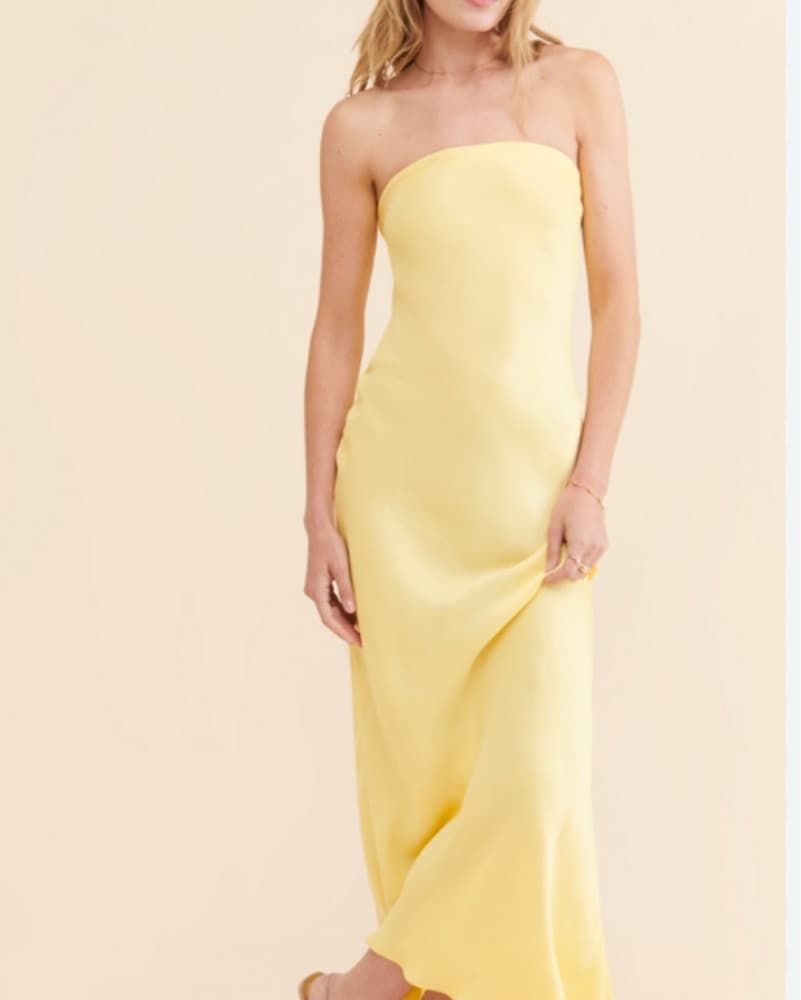 Yellow Satin Strapless Dress - Image 1