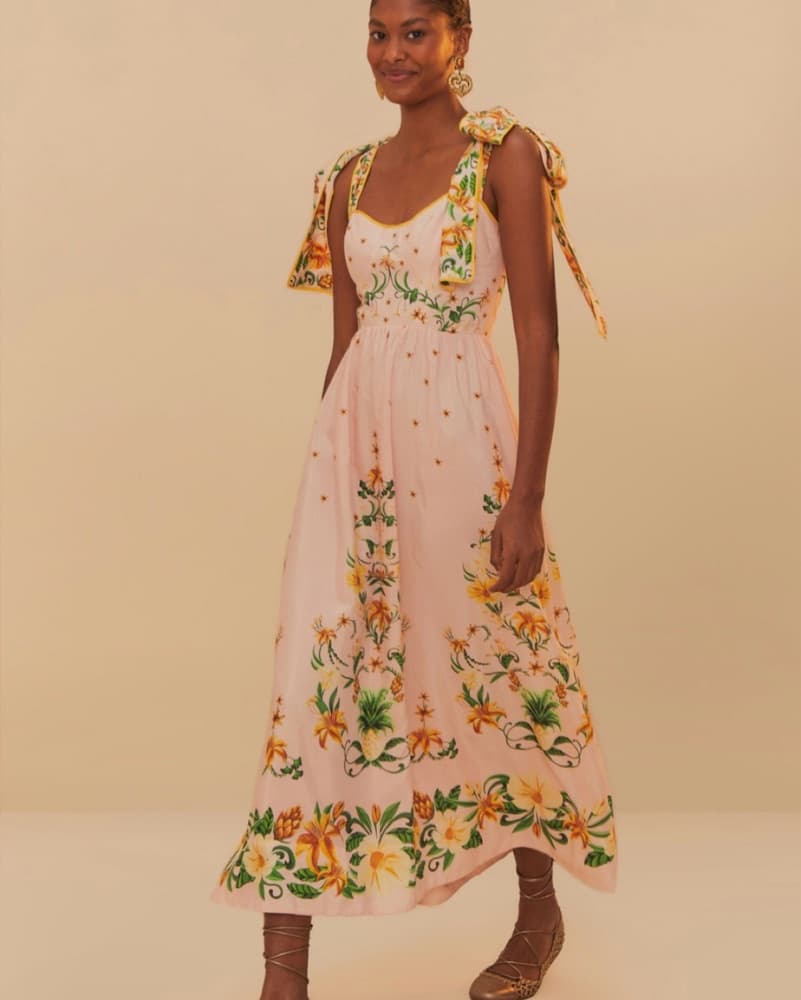 FARMRIO Pink Botanical Shoulder Bow Midi - Image 2