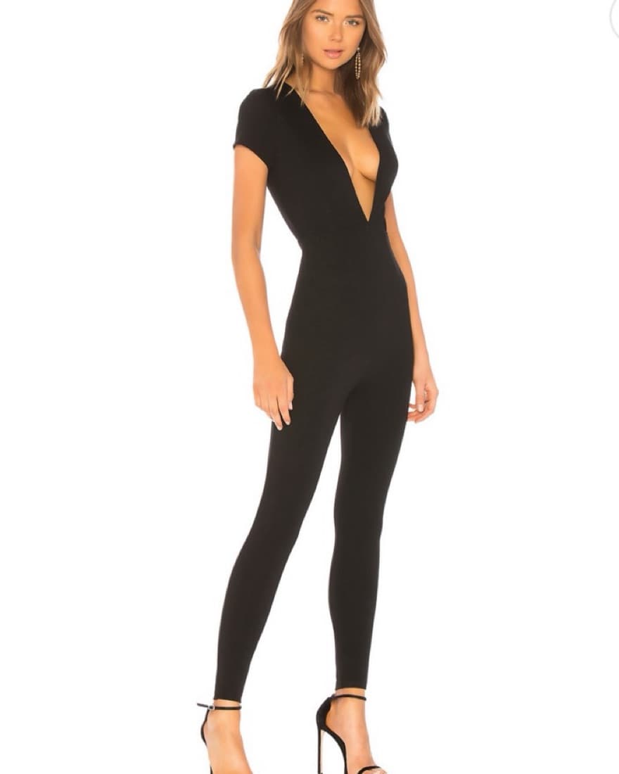 Leona Deep V Catsuit in Black superdown  - Image 1