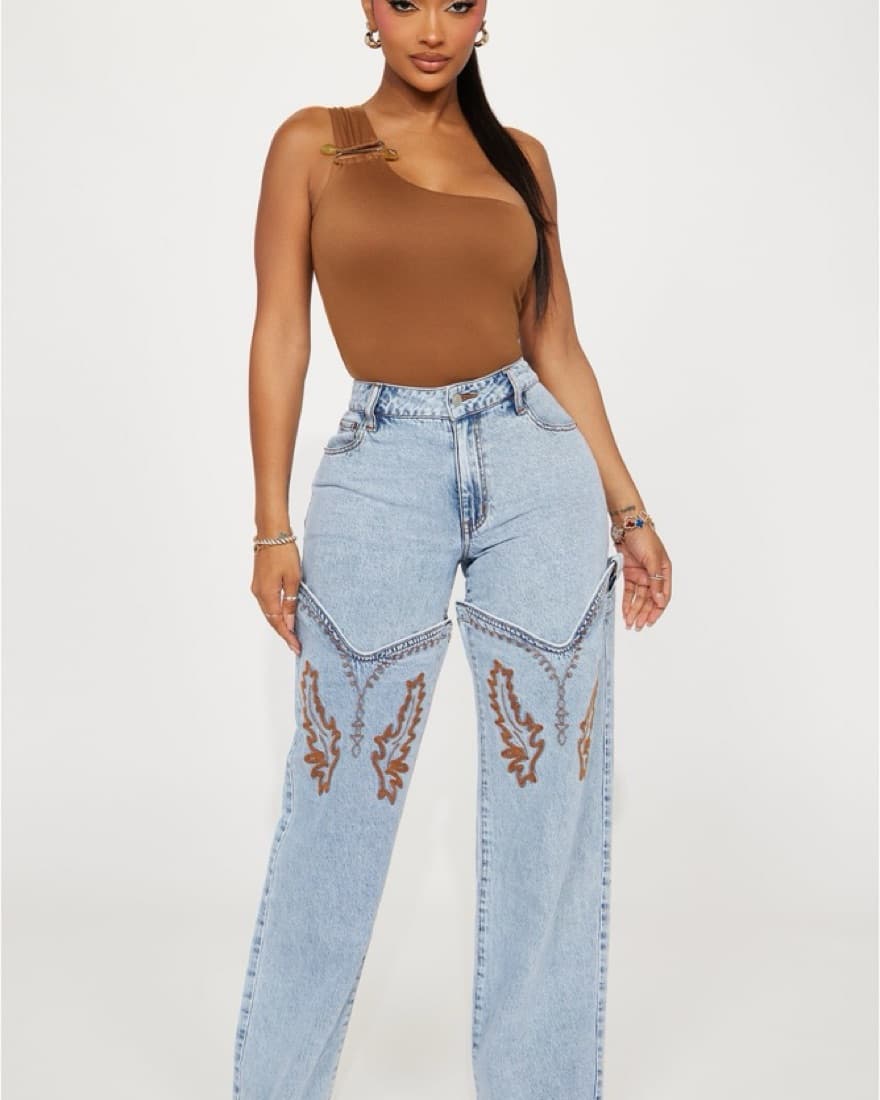 Retro Inspired Embroidered Denim Jeans - Image 1