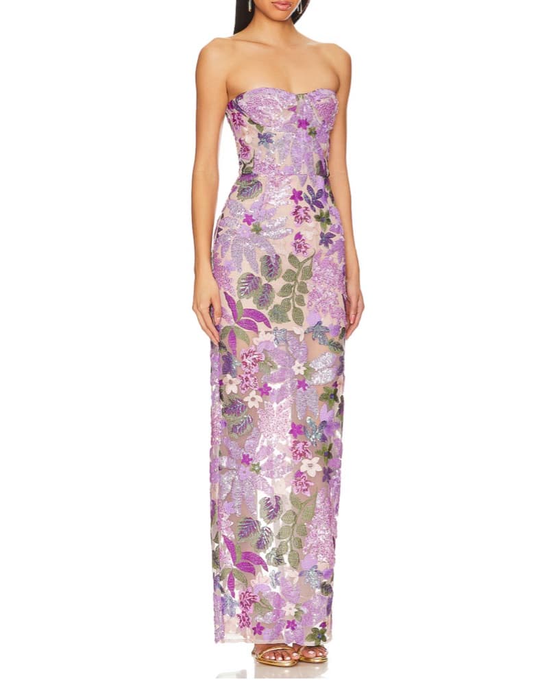 Floral Sequin Strapless Formal Dress - Image 2