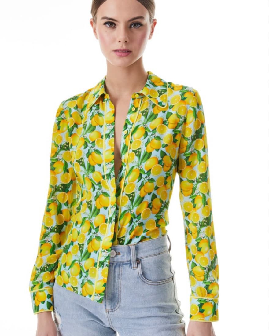 Alice + Olivia Silk Willa Lemon Blouse - Image 2