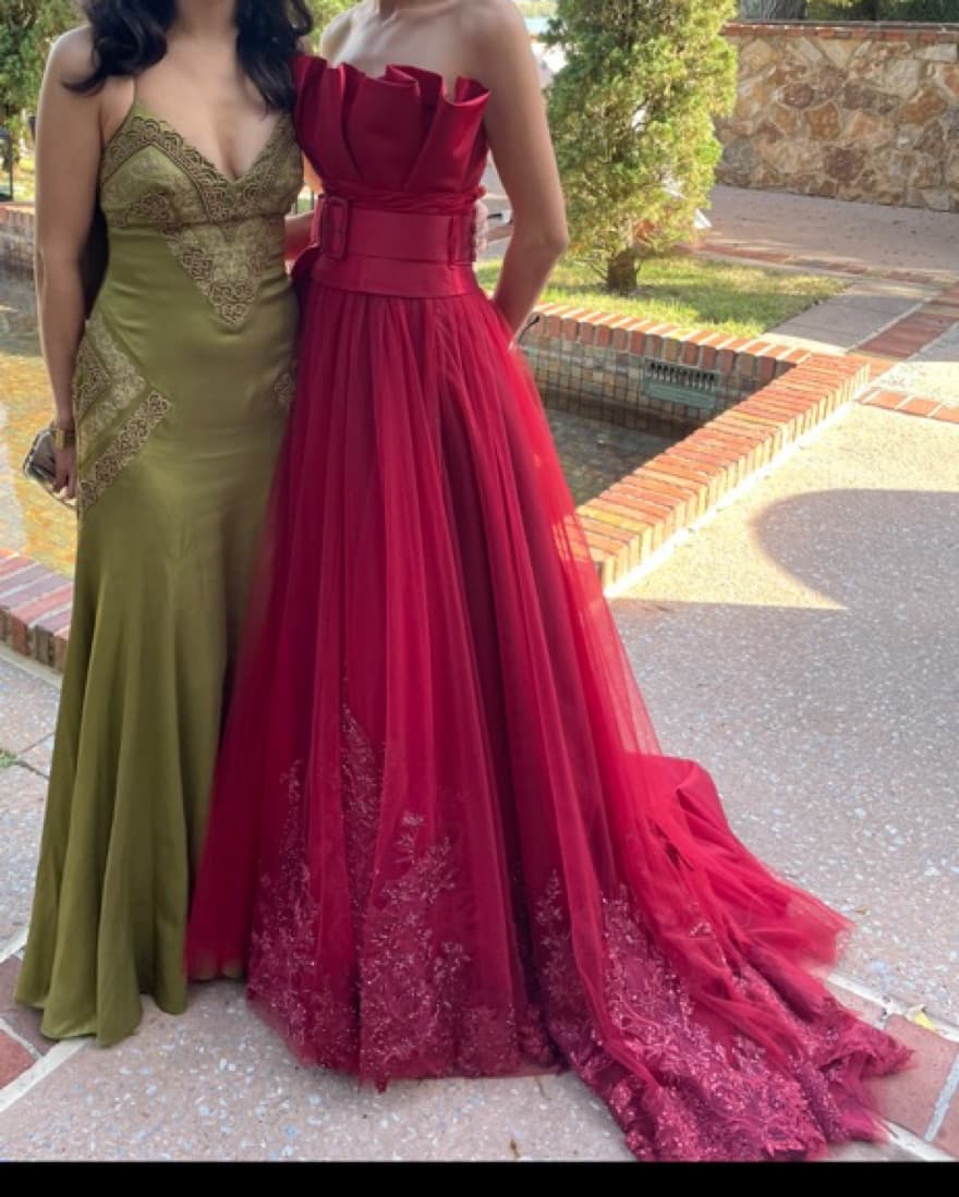  formal red gown w belt + train - Image 3