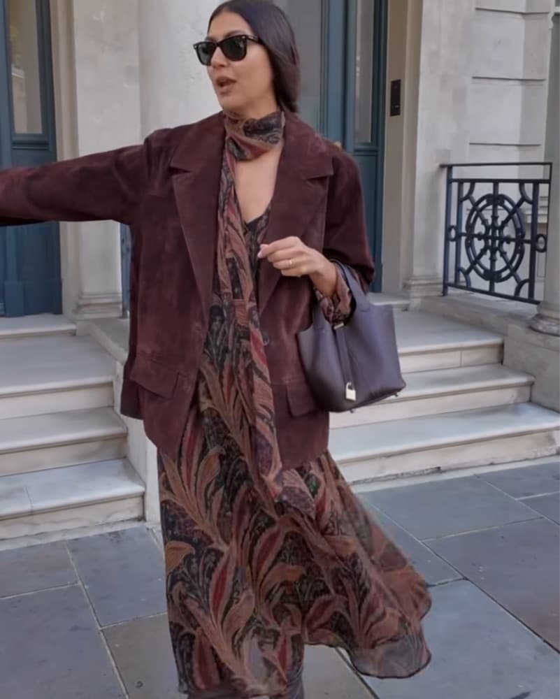 Fall Flowy Dress With Scarf - Image 1
