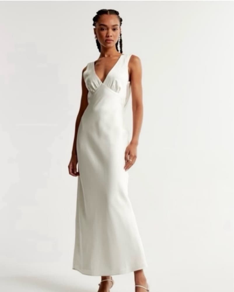 Plunge Cowl Backless White Dress  - Image 1
