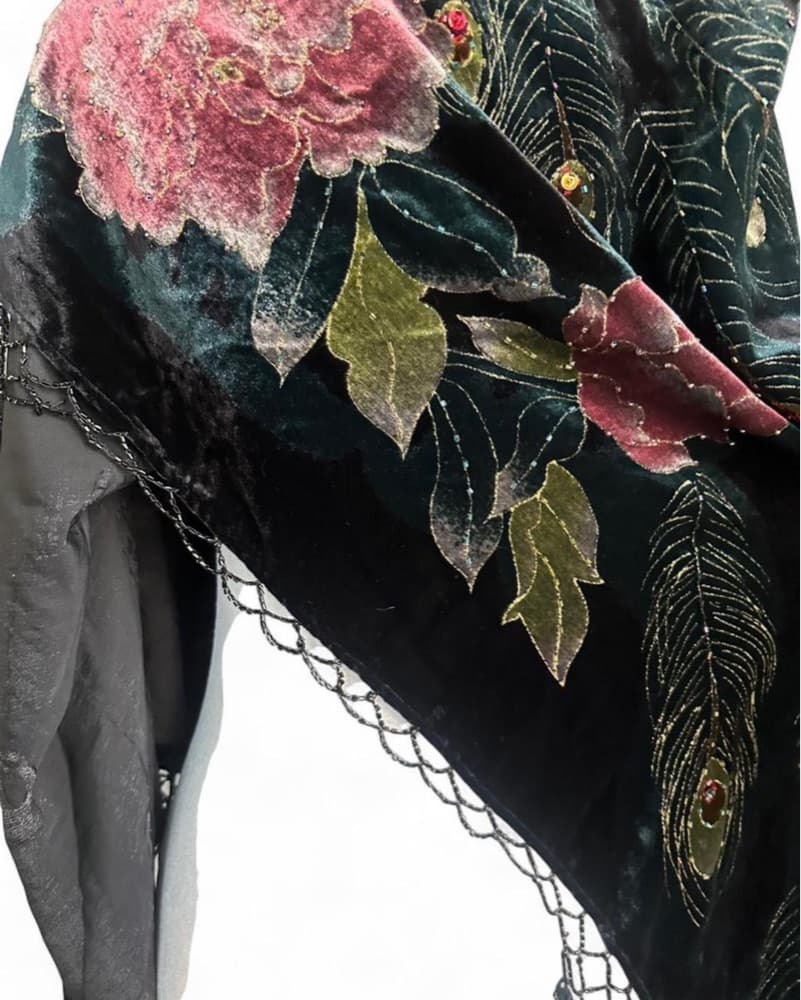 Vintage Velvet Peacock Tassel Poncho - Image 4