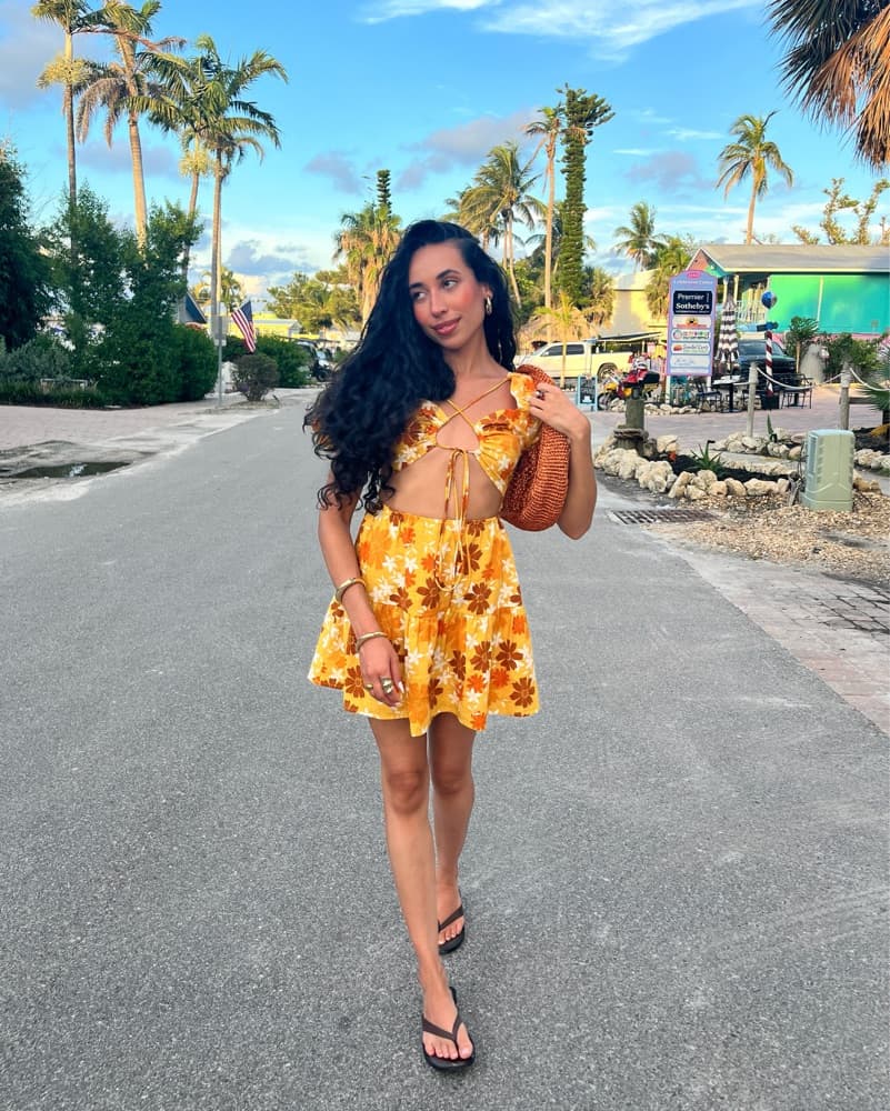 Yellow Floral Cutout Dress  - Image 1
