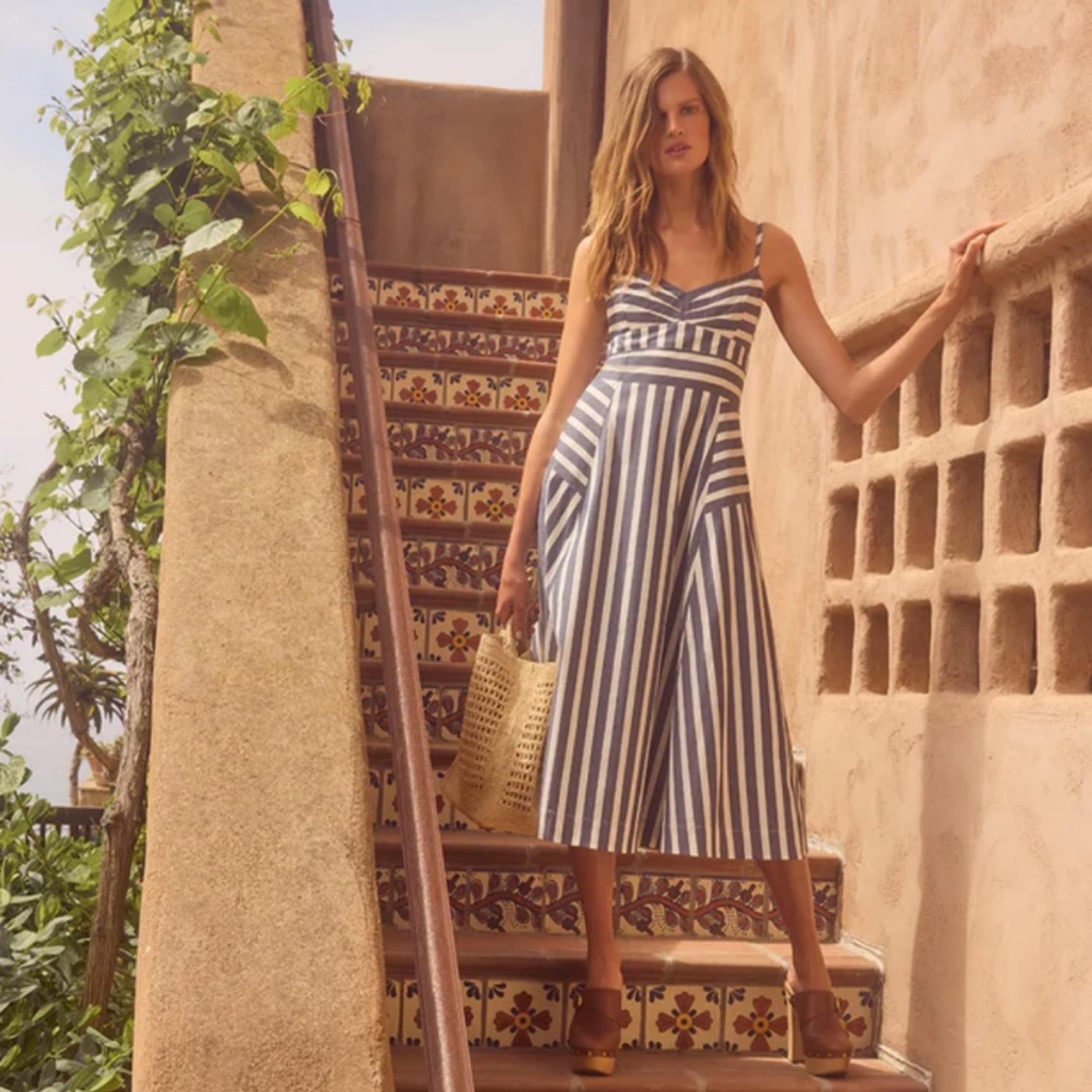 Navy White Striped Midi Dress - Image 1