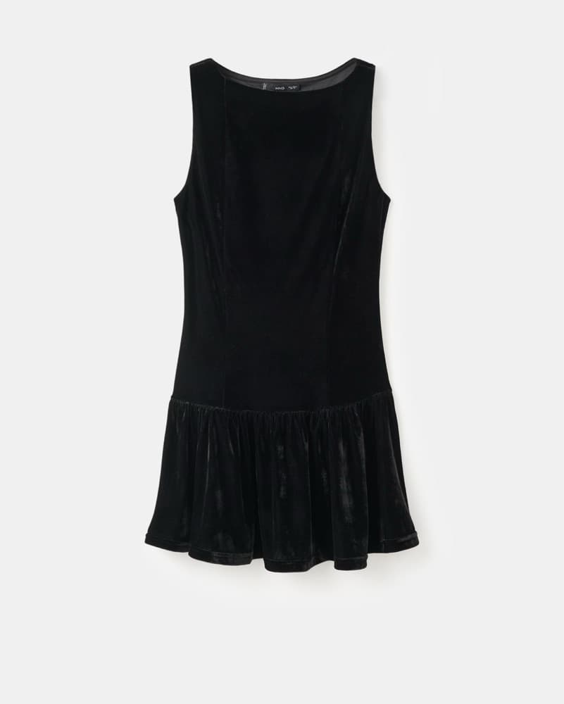 Mango Black Fitted Velvet Mini Dress - Image 3
