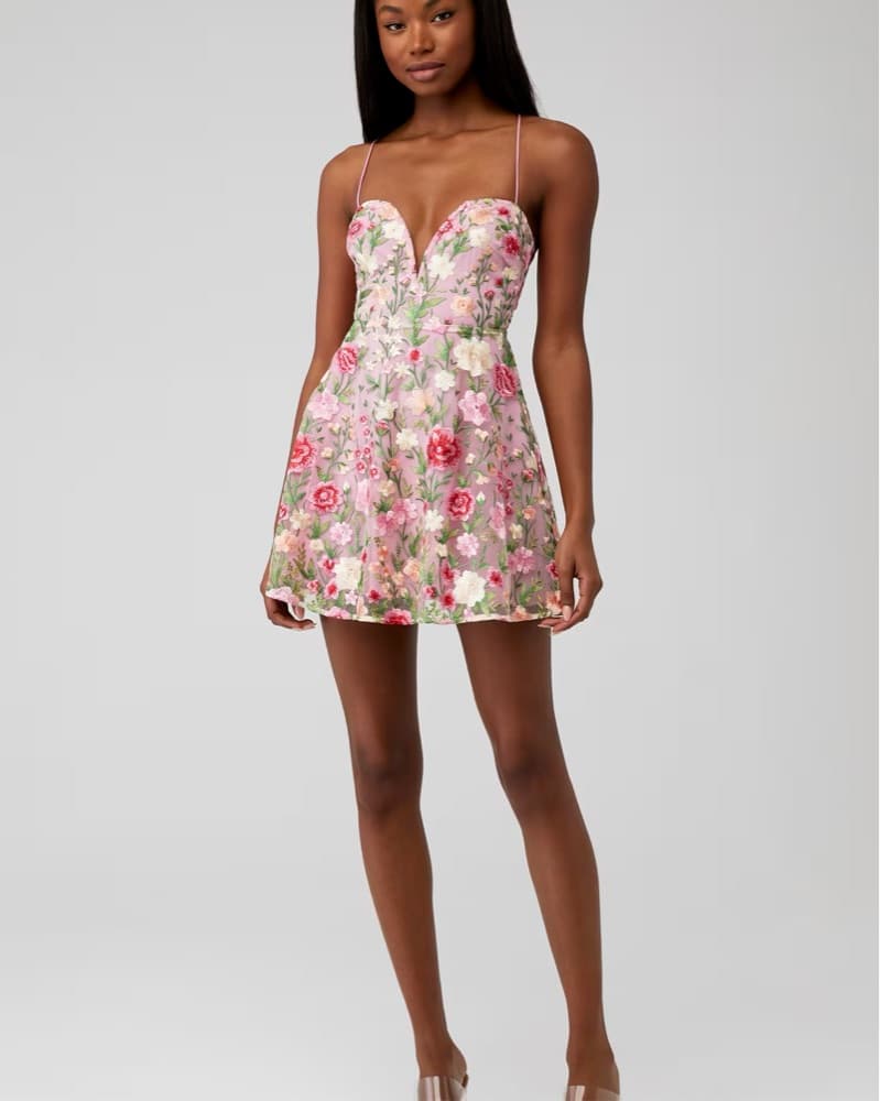 For Love & Lemons Pink Floral Mini Dress - Image 3