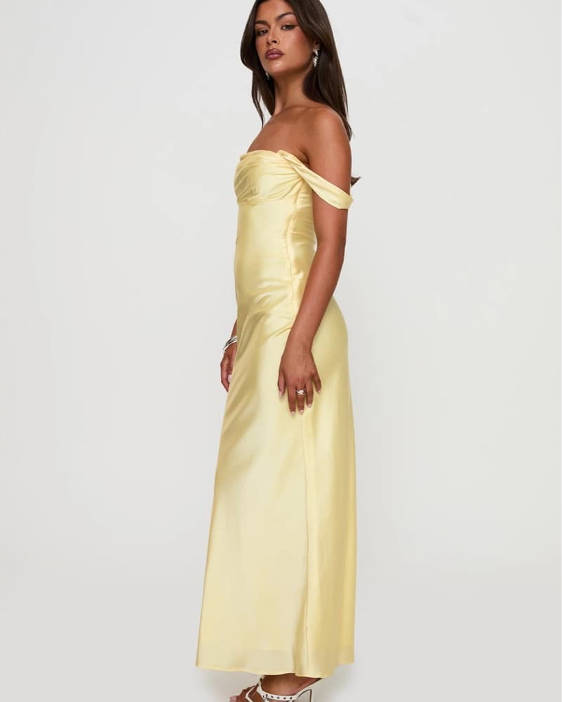 Silk Yellow Off The Shoulder Maxi Dress - Image 2