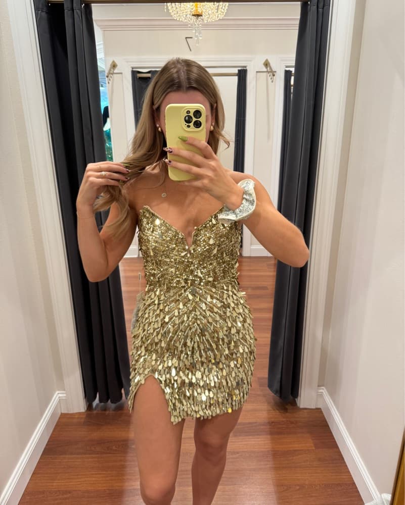 Jovani Gold Shimmer Dress - Image 6
