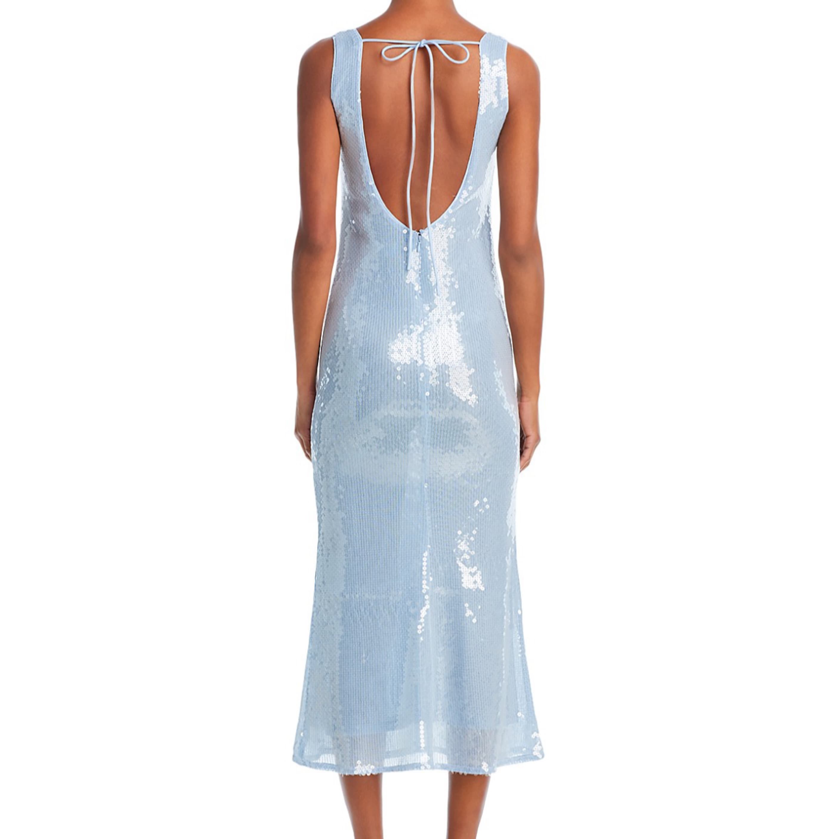 Blue Sequin Bardot Isha Dress - Image 4