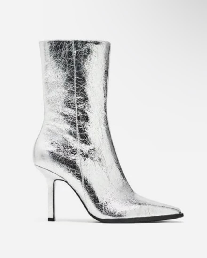 Silver Laminated Heeled Boots - Image 1