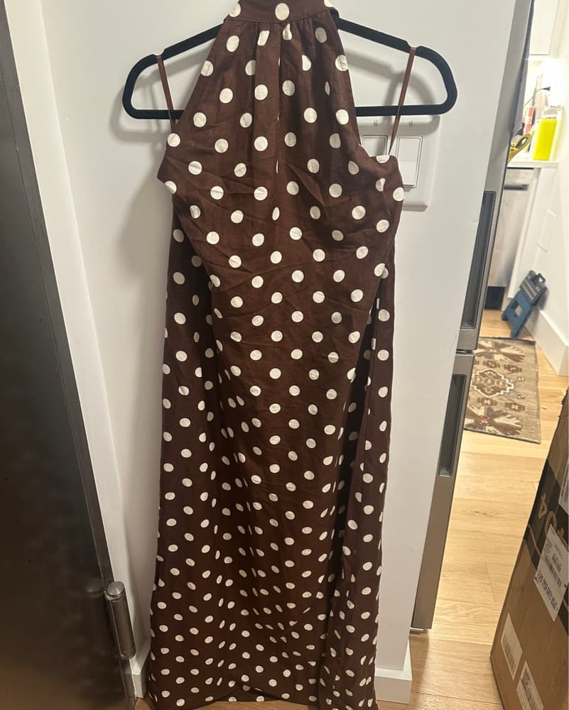 Polka Dot Brown Maxi Dress - Image 3