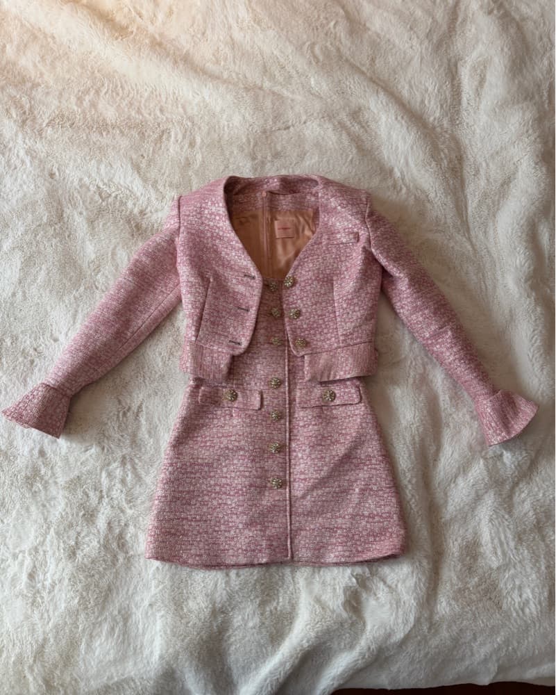 La Semaine - Metallic Pink Tweed Dress - Image 1