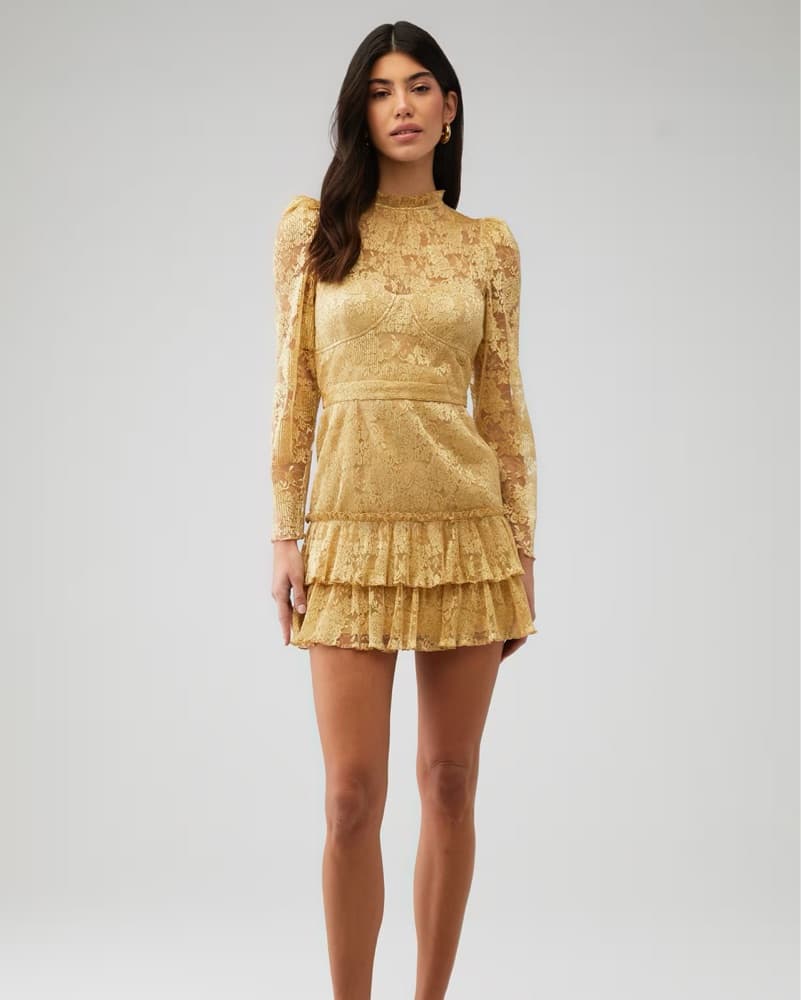 Gold Long Sleeve Mini Dress - Image 2