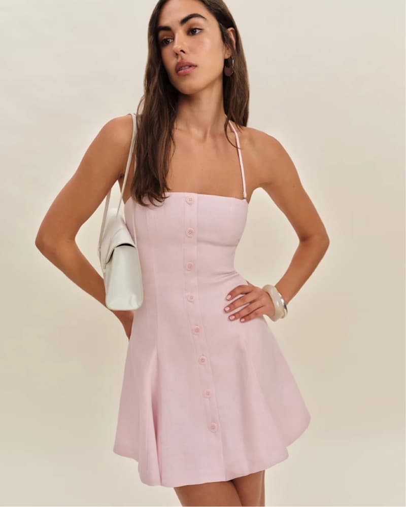 Pink Button-Front Mini Reformation Dress - Image 3