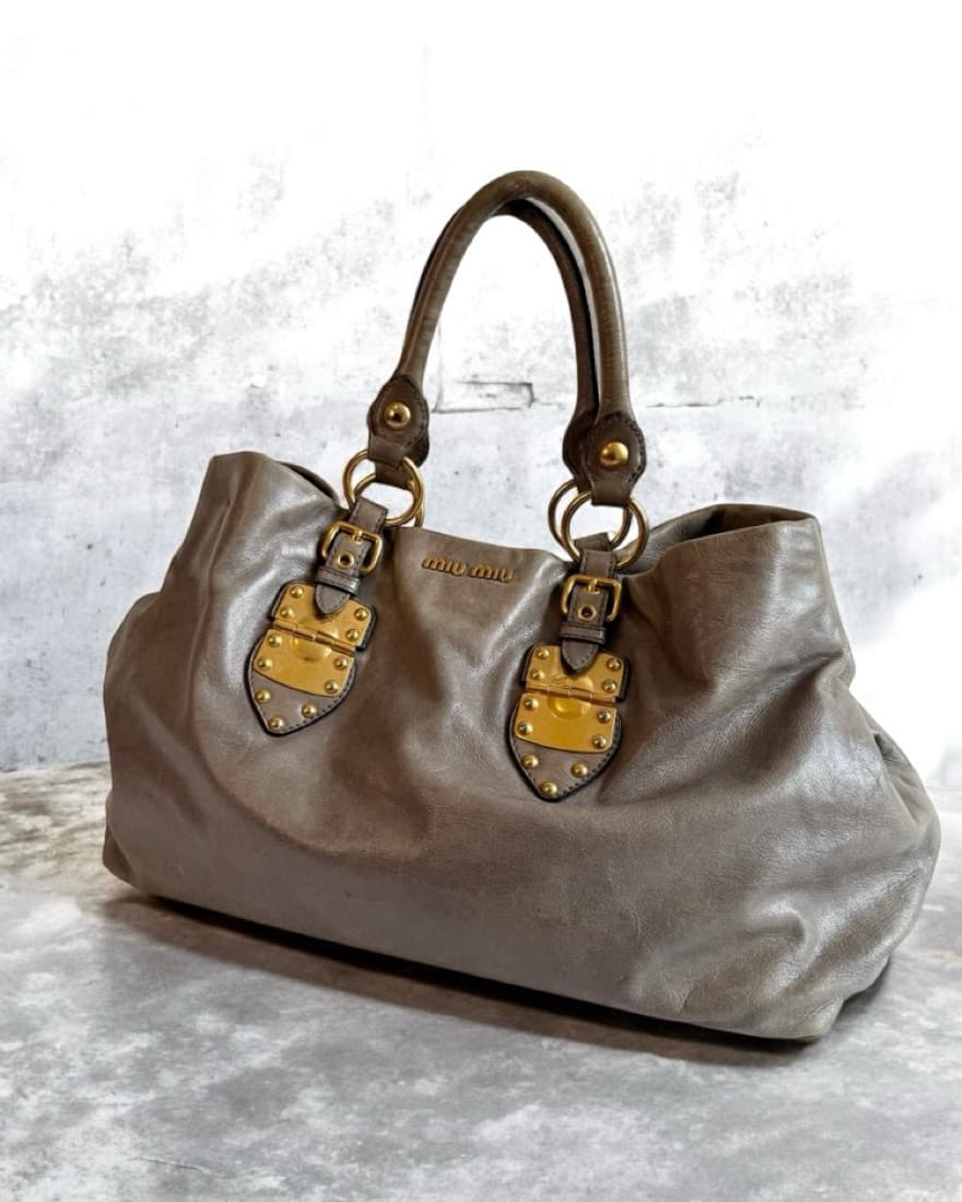 Gold Buckle Grey Miu Miu Tote Bag - Image 2