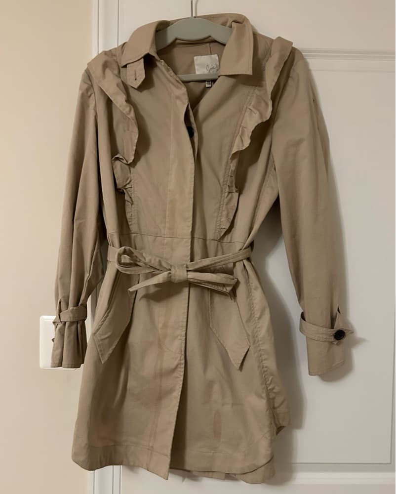 Elegant Beige Ruffled Trench Coat - Image 4