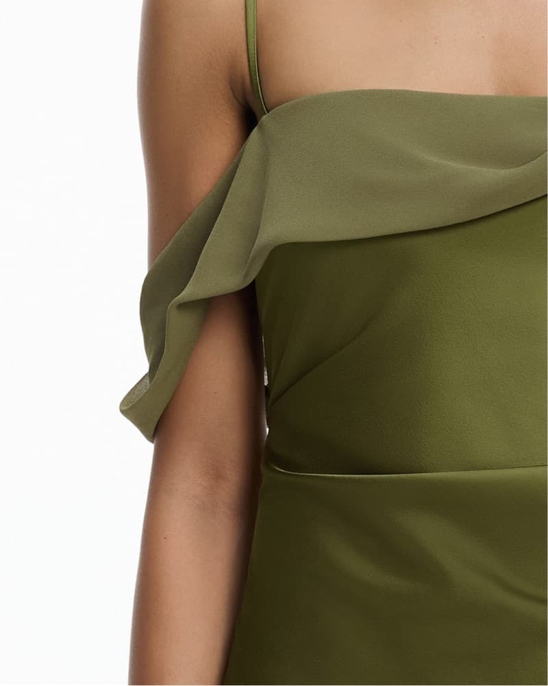 Elegant One-Shoulder Olive Gown - Image 4